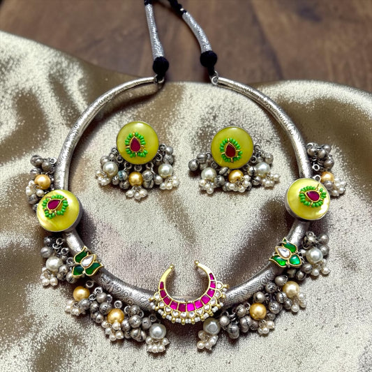 Aziza Silver Oxidized Necklace Set