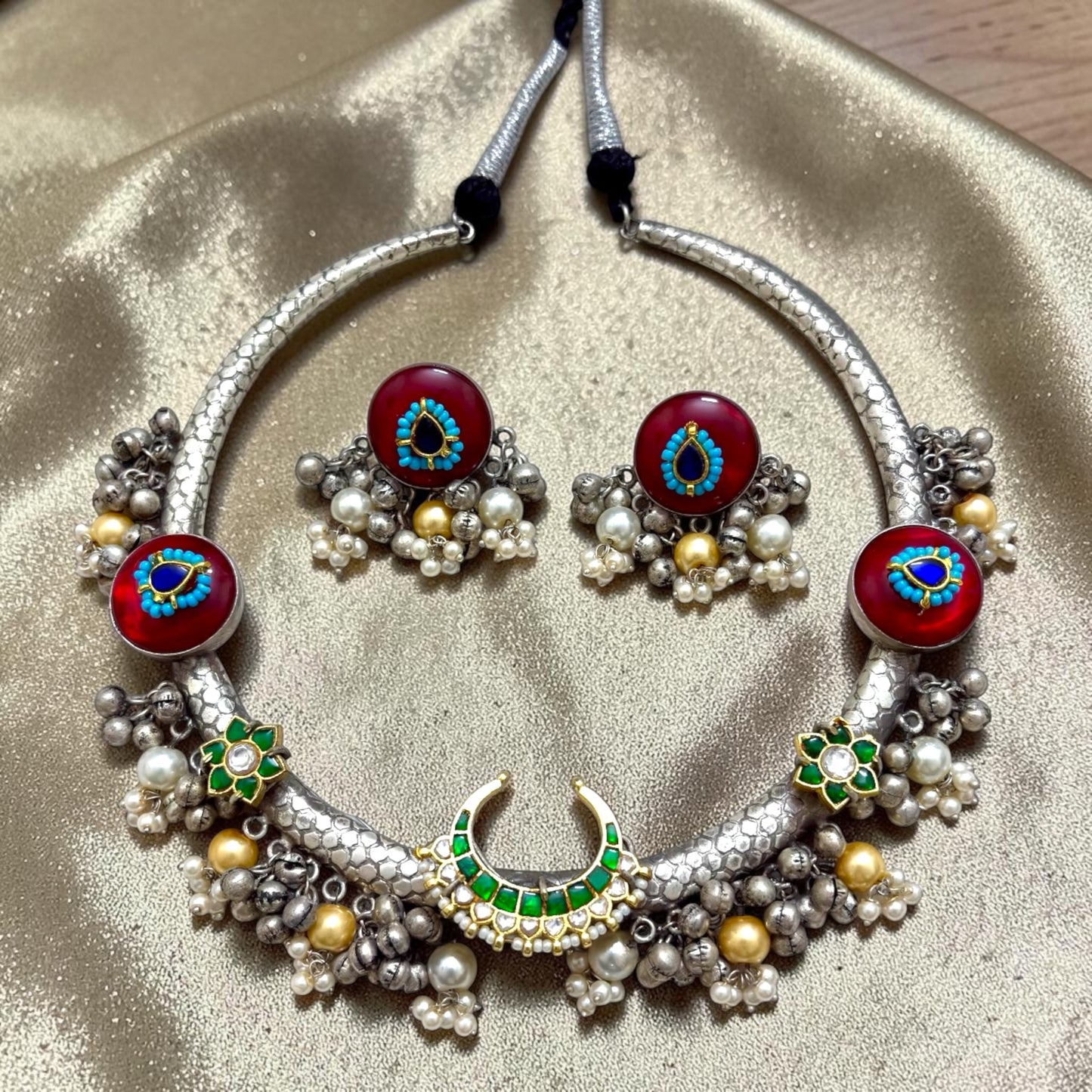 Aziza Silver Oxidized Necklace Set