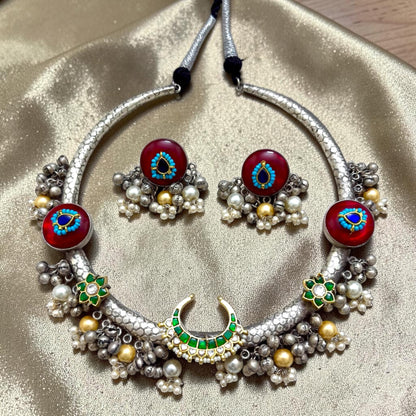 Aziza Silver Oxidized Necklace Set