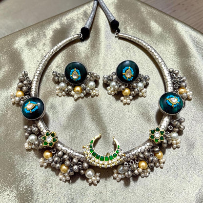 Aziza Silver Oxidized Necklace Set