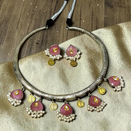 Abida Silver Oxidized  Hasli Set