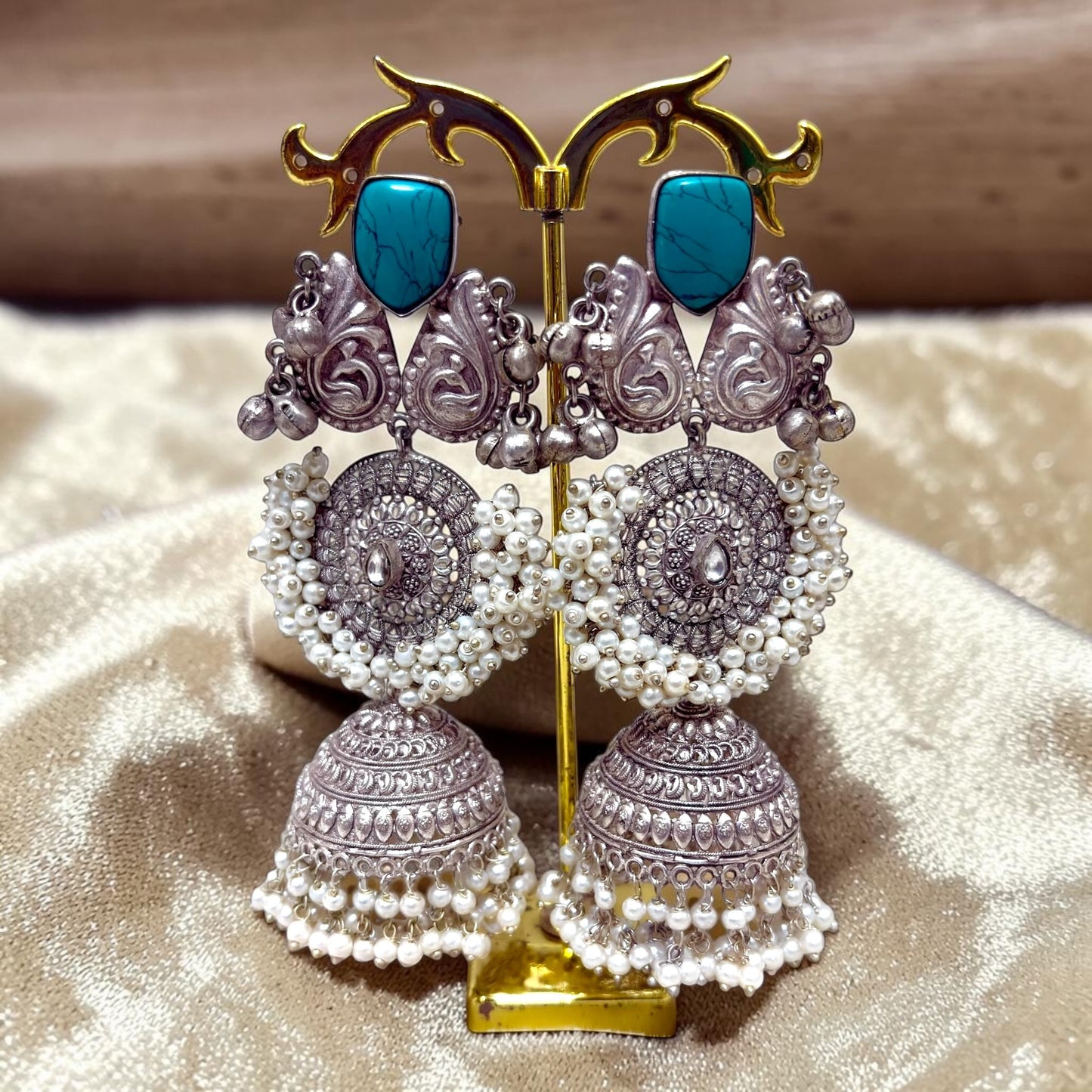 Aroos Silver Oxidized Jhumke Set