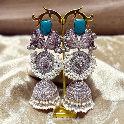 Aroos Silver Oxidized Jhumke Set