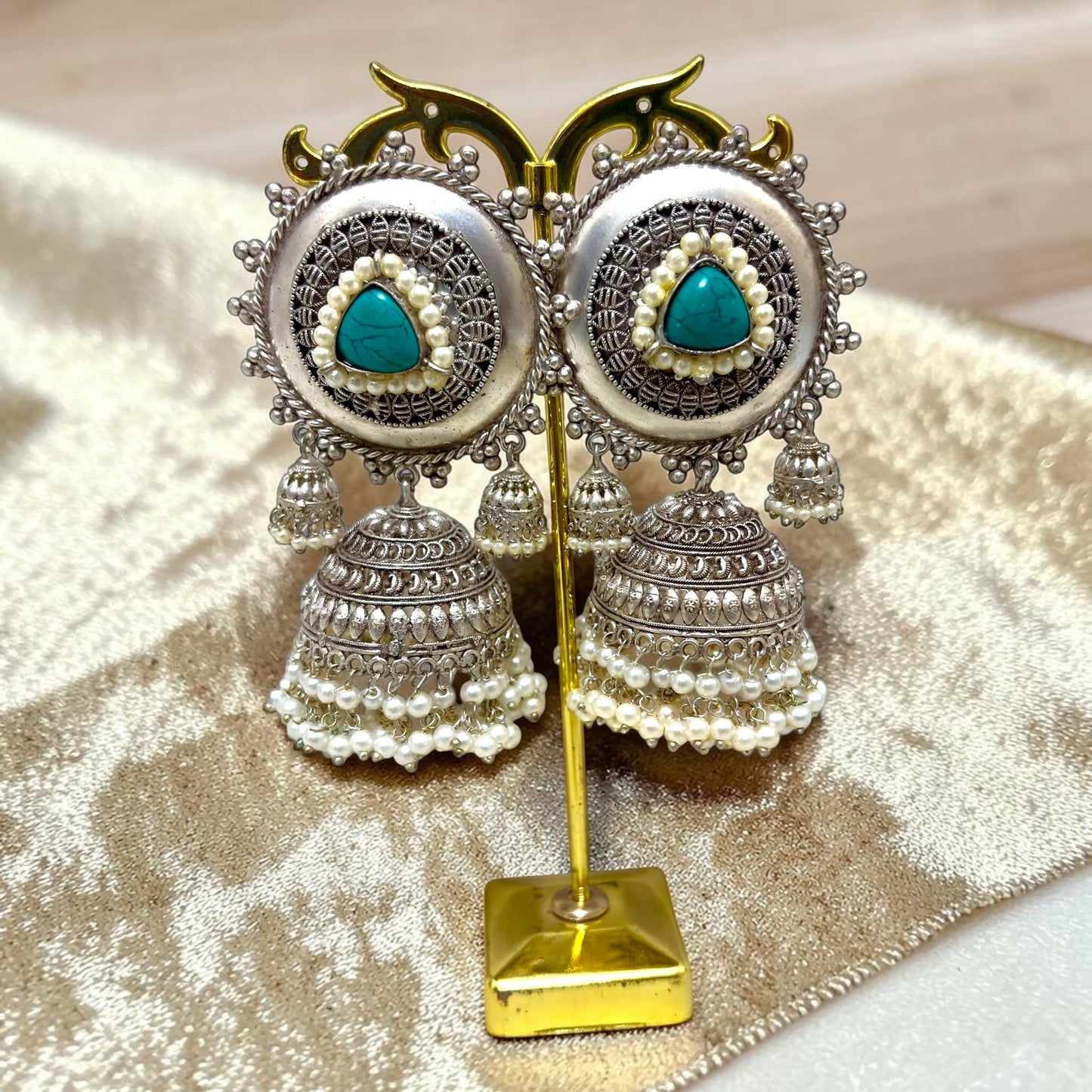 Azin Silver Oxidized Jhumke Set