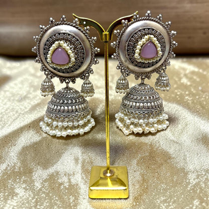 Azin Silver Oxidized Jhumke Set