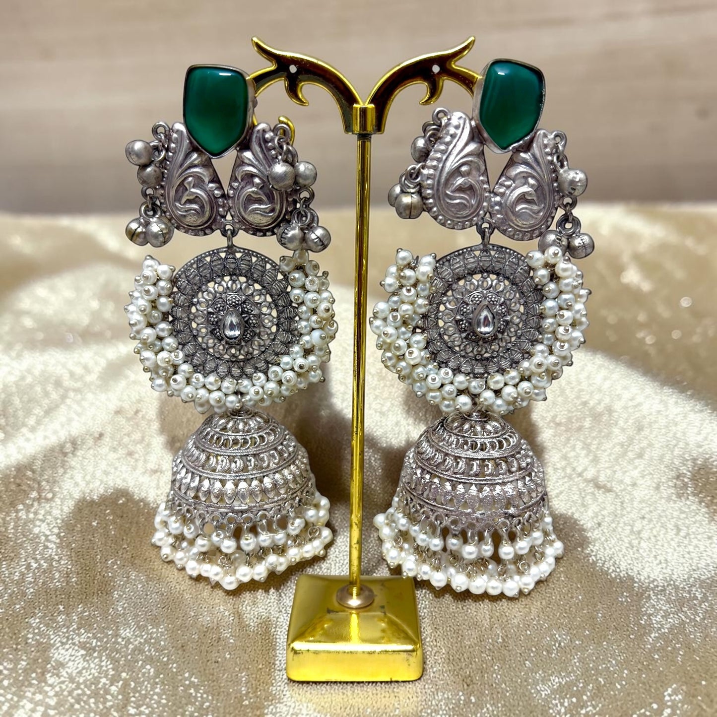 Aroos Silver Oxidized Jhumke Set