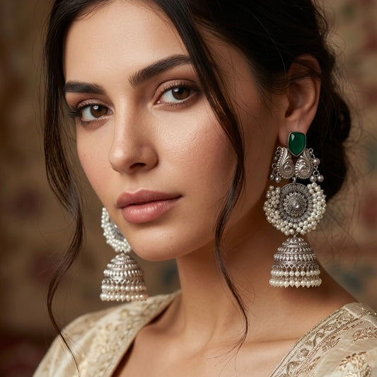 Aroos Silver Oxidized Jhumke Set