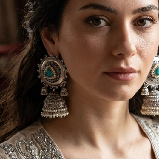 Azin Silver Oxidized Jhumke Set