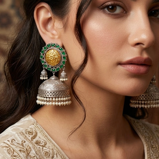 Anahita Silver Oxidized Jhumke Set