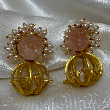 Golden Birdcage Pearl Earrings