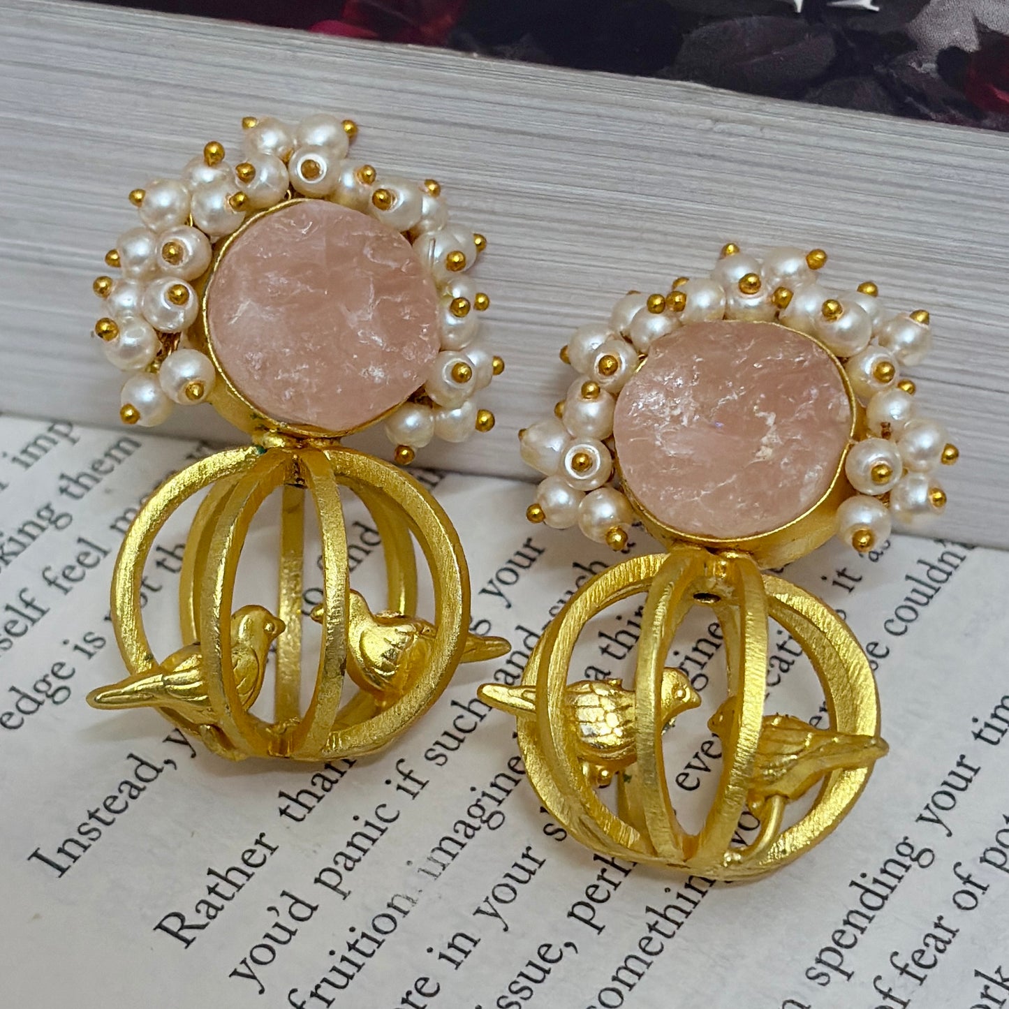Golden Birdcage Pearl Earrings