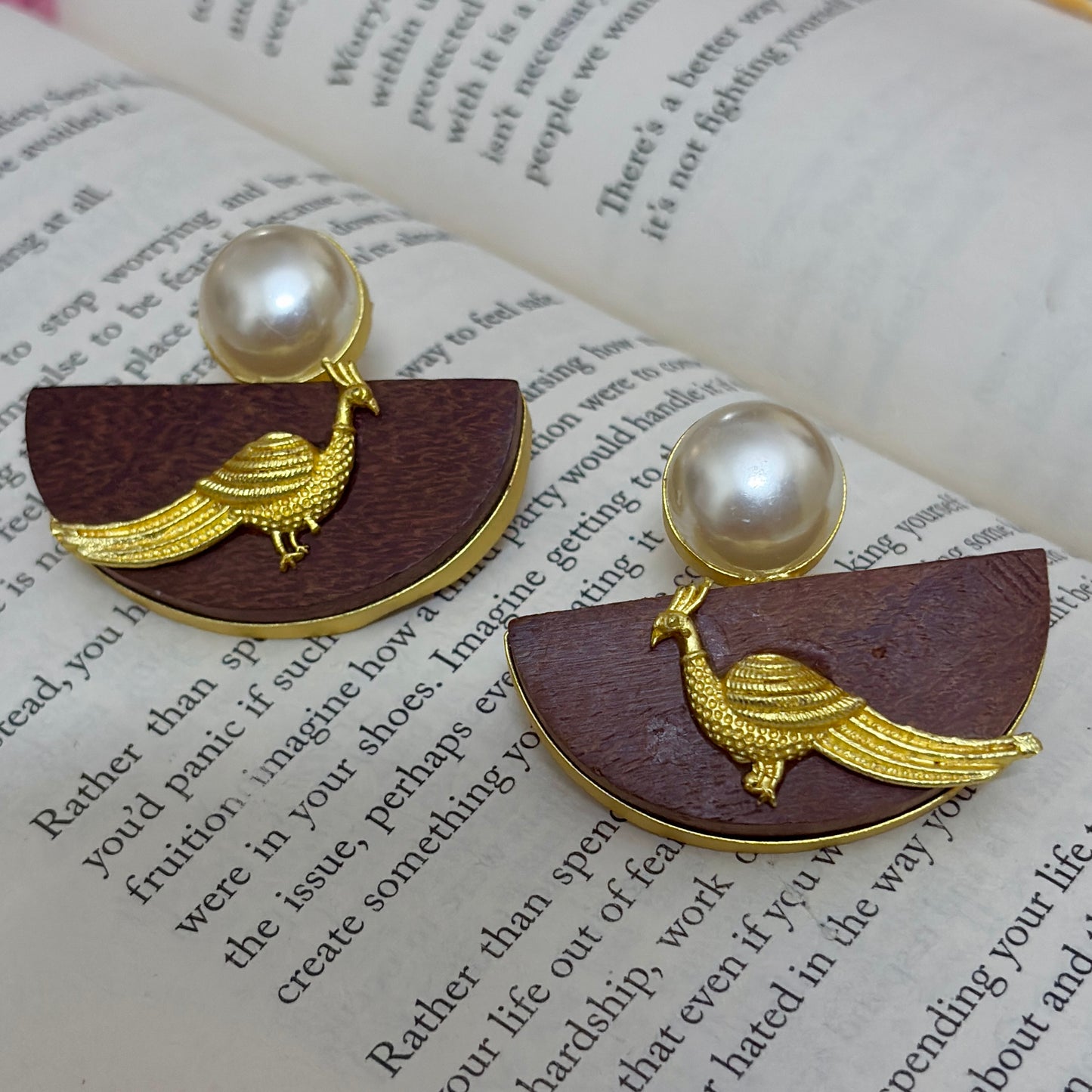 Mayura Pearl Wood Studs