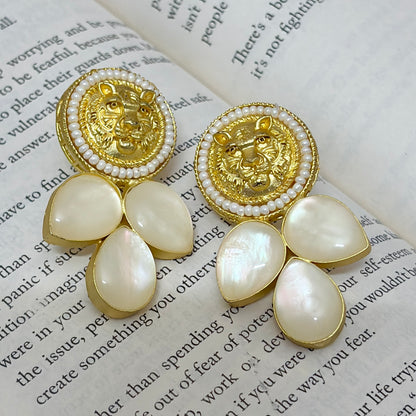 Royal Pearl Crest Stud Earrings