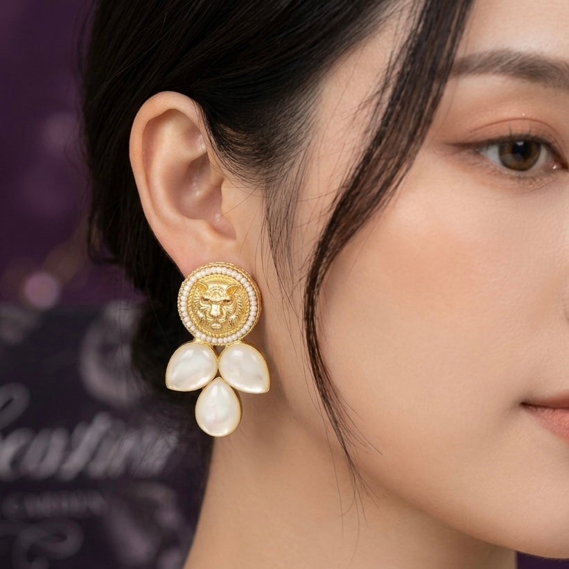 Royal Pearl Crest Stud Earrings