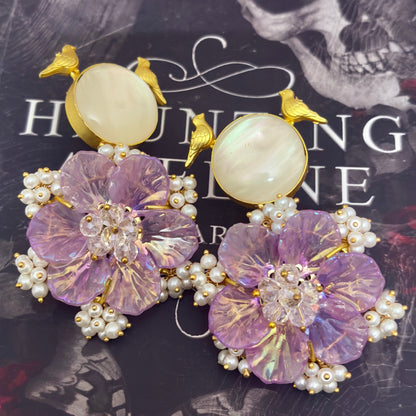 Pearl Blossom Bird Stud Earrings