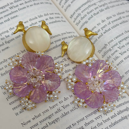 Pearl Blossom Bird Stud Earrings