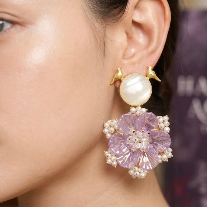 Pearl Blossom Bird Stud Earrings
