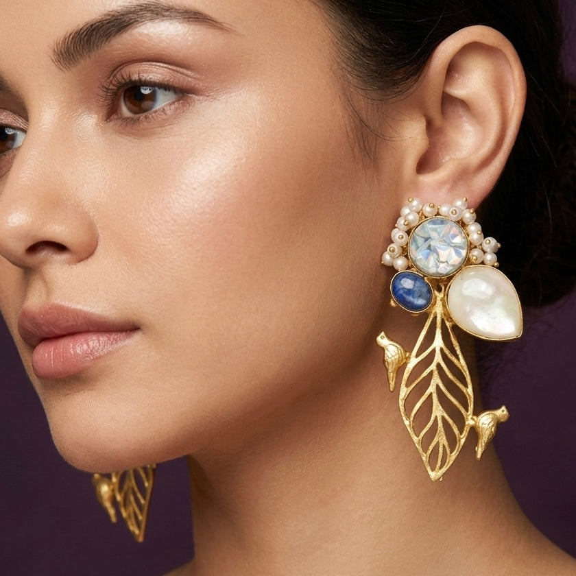 Moonlight Leaf Pearl Earrings