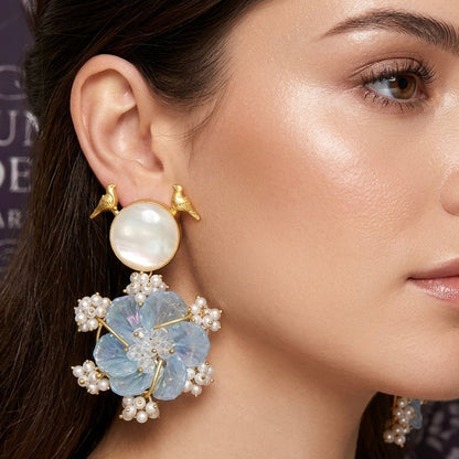 Pearl Blossom Bird Stud Earrings