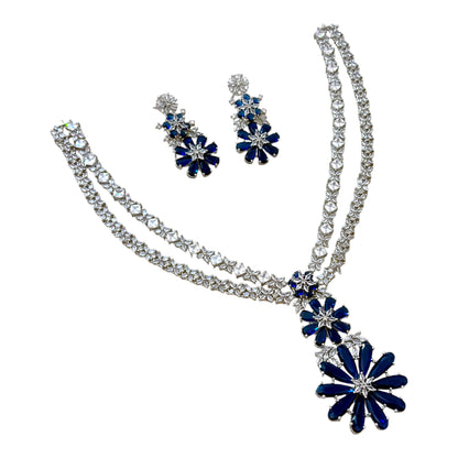 Elegant Double Layer Floral Diamond NECKLACE Set