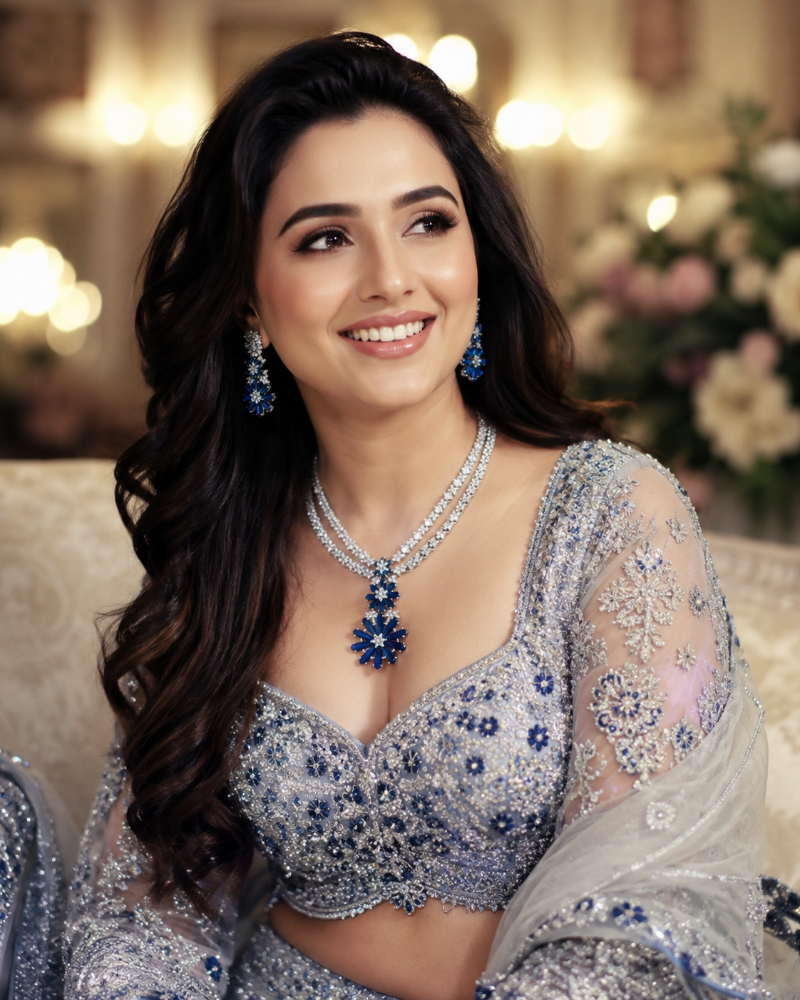 Elegant Double Layer Floral Diamond NECKLACE Set