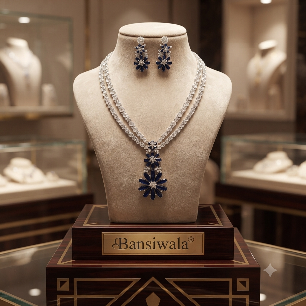 Elegant Double Layer Floral Diamond NECKLACE Set