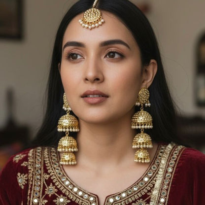 Karan- 1 Gram Gold Plated Real Jadau Lightweight Maangtikka Set