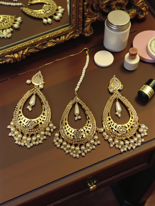Gold Plated Jadau Lightweight Maangtikka Set