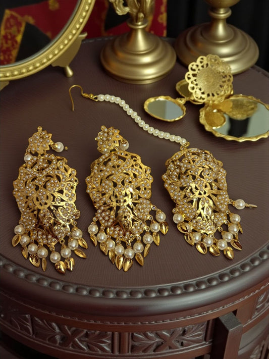 Gunkirat- 1 Gram Gold Plated Real Jadau Lightweight Maangtikka Set