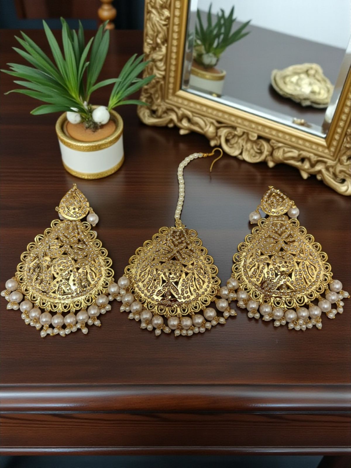 Jasmine- 1 Gram Gold Plated Real Jadau Lightweight Maangtikka Set
