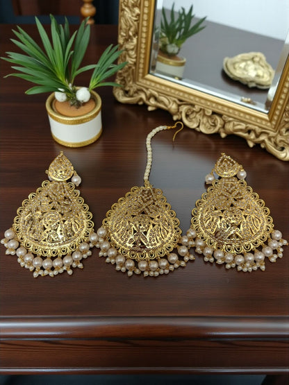 Jasmine- 1 Gram Gold Plated Real Jadau Lightweight Maangtikka Set