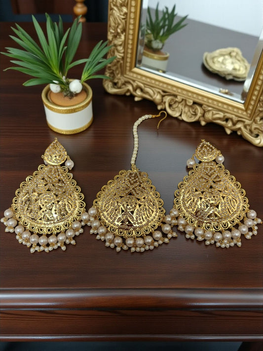 Jasmine- 1 Gram Gold Plated Real Jadau Lightweight Maangtikka Set