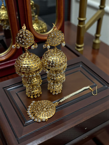 Karan- 1 Gram Gold Plated Real Jadau Lightweight Maangtikka Set