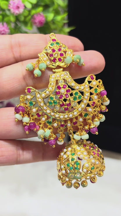 Cuteleen- 1 Gram Gold Plated Real Jadau Lightweight jhumki