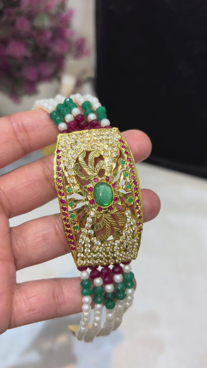 Gram Gold Traditional Heritage JADAU Hand bracelet with REAL Pearls