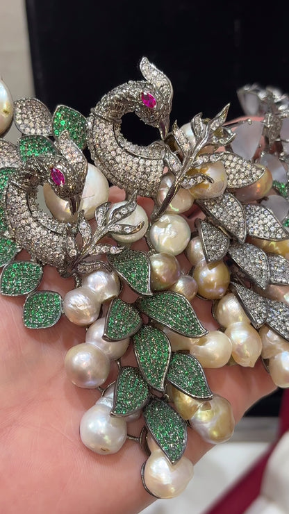 Emerald Diamond Inspired Real Baroque Choker Set with Jhumkis
