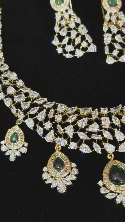 Sophia- Luxurious Platinum & 1 Gram Gold Plated Real Diamond Inspired Necklace Set with Back Screw